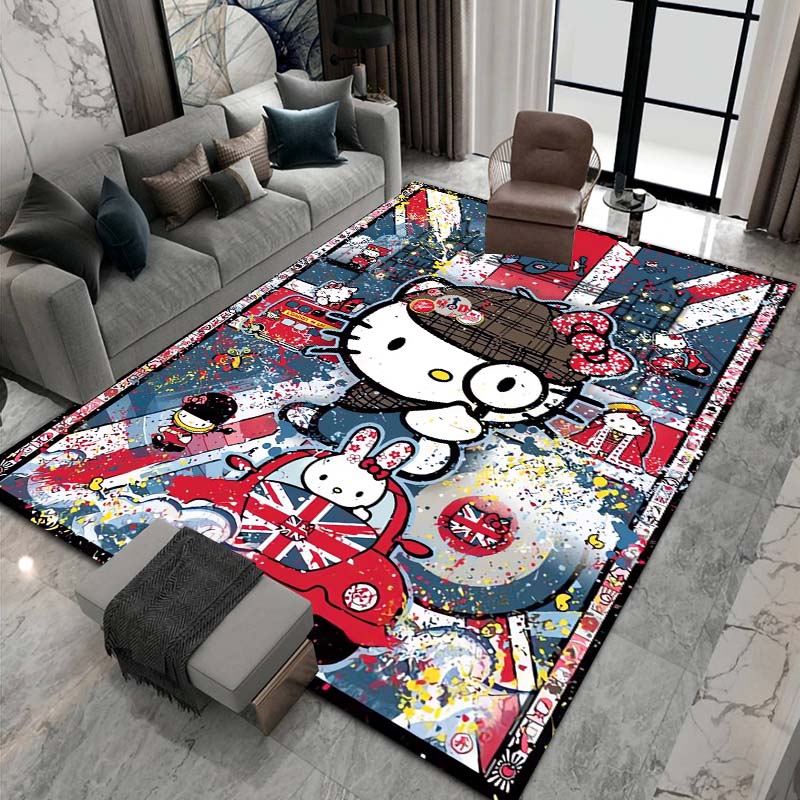 3DHello Kitty Cartoon Character Non-slip Rug for Living Room, Suitable for Bedrooms, Playrooms, Sofas, Home Decor Doormats.6