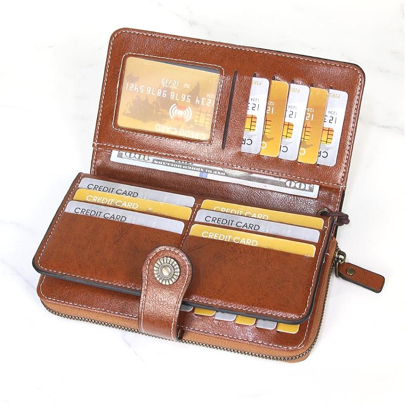 Women Long Wallet Large Capacity Hollow-Out Zipper Wallet Vintage Multi Card Holder Phone Purse Wristlet Clutch Lady Card Holder Coin Purse