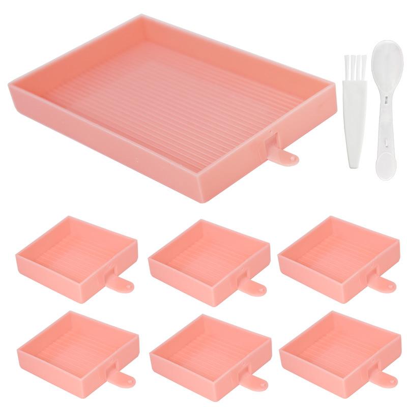 Set di Vaschette di Ordinamento per Pittura Diamante con 6 Vaschette Organizzatrici per Perline Scanalate Pennello e Cucchiaio per Arte con Strass Accessori per Artigianato Fai-da-te