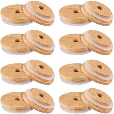 Mason Jar Lid Wooden Lids: 16pcs 70mm Bamboo Lids With Straw Hole - Bamboo Regular Mouth Lid