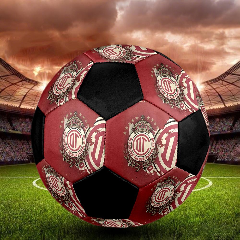 SIZE 5 Deportivo Toluca F.C. Soccer Ball Colorful All Ages Machine Stitched PVC Competition Ready Durable High-Bounce