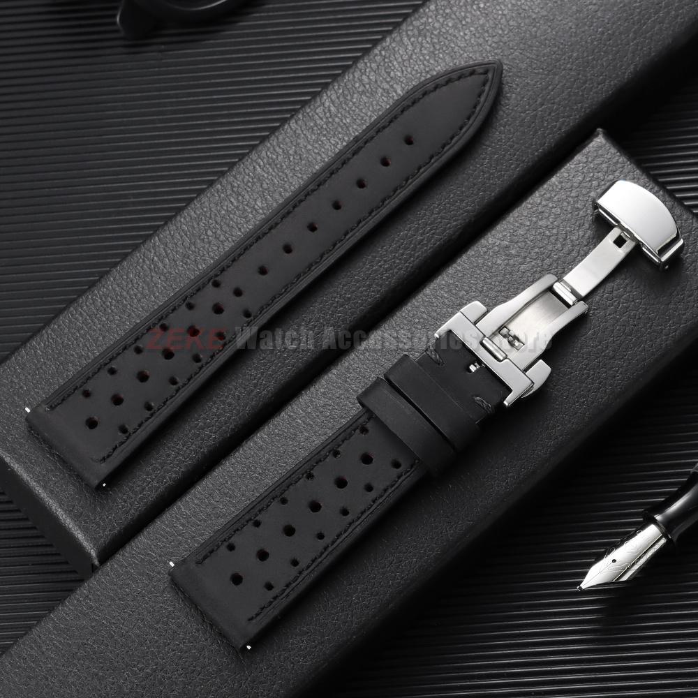 Quick Release Vintage Leather Watch Strap Stitching Cowhide Band for Omega 18/19/20/21/22/24mm Deployment Clasp Wrist Bracelet