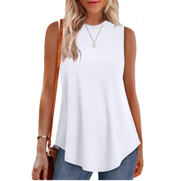 

Топы с высоким воротом для женщин, свободный крой, топ без рукавов, летняя одежда, женские туники, которые можно носить с леггинсами M белый