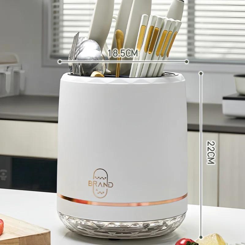 Rotation Knife Holder Utensil Holder Kitchen Cutlery Drainer Tableware Storage Bucket Detachable Chopstick Spoon Storage Rack