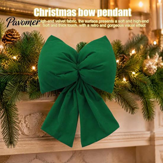 Decorative Velvet Bows for Wreaths Christmas Flocked Fabric Bow, Large Red Bow with Hanging Strap, Gifts Festive Pendant Tree, Holiday Home