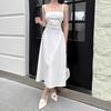 Women's Solid Color Waist-Cinching Short-Sleeved Dress for Summer Graduation, Engagement Party, and Everyday Wear