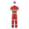 Mens Firefighter Costume Set 4 Piece Plastic Helmet Short Sleeve Jacket Pants Belt Reflective Stripes