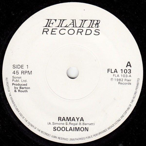 

7inch Record SOOLAIMON Ramaya FLA103 Flair Records 1982 UK Rock Used