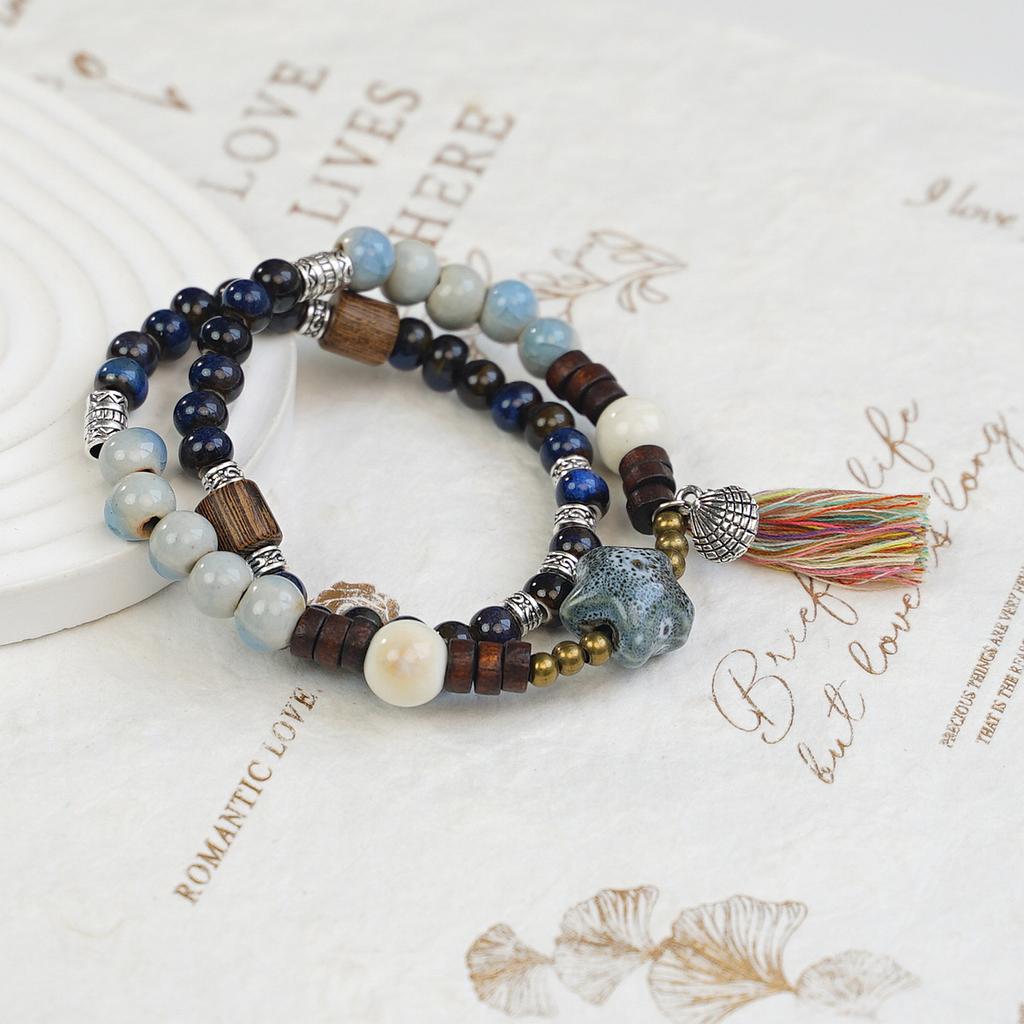 New Chinese Double-circle Ceramic Bracelet Jewelry Wholesale Ethnic Style Literary Bracelet Accessories Strictly Selected Yiwu Small Commodities