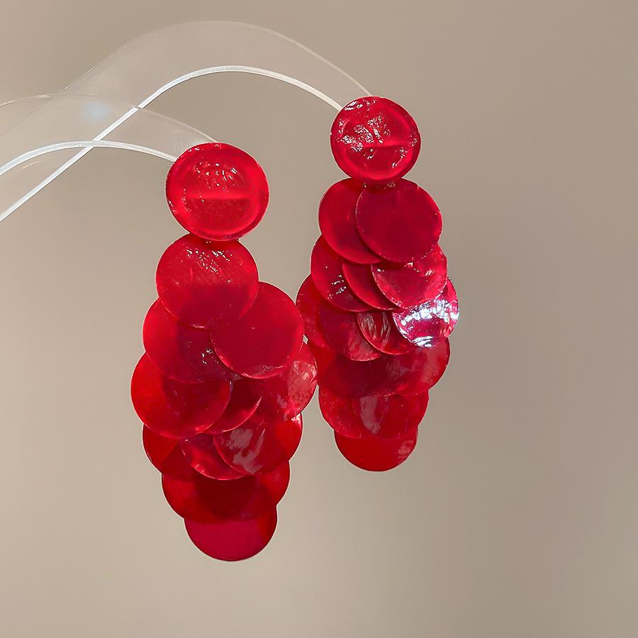 Seaside vacation style flower shell fringed long earrings stud earrings women's earrings design sense