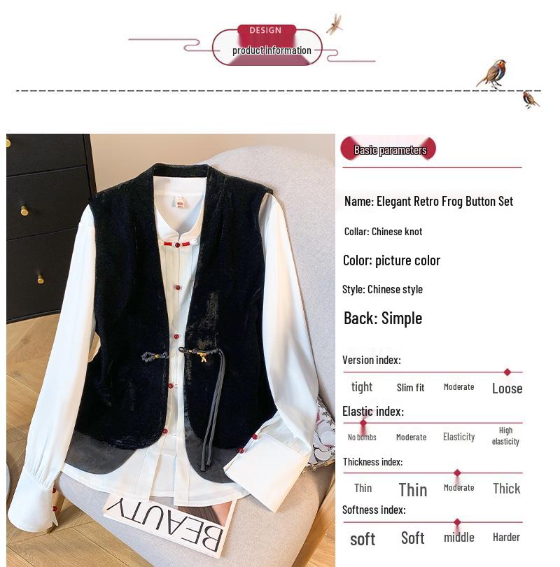 Elegant Embroidered Gold Velvet Stand Collar Waistcoat