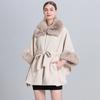 Zimní dámská šála Cape bunda Kožešinový límec Střední délka Krajkový Cardigan Velké yardy Sedmibodové rukávy Tweed Jacket