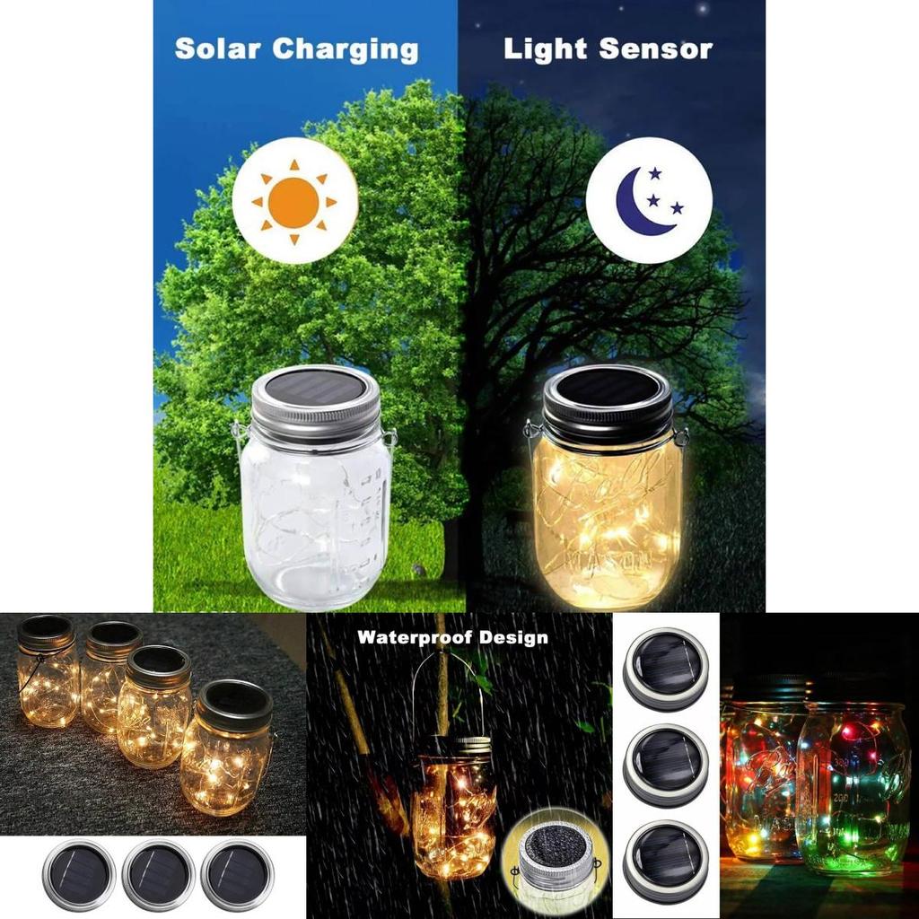 Güneş Enerjili Kavanoz Kapağı İpli Işıklar Su Geçirmez Dış Mekan Pilli Dekoratif Peri Işıkları
