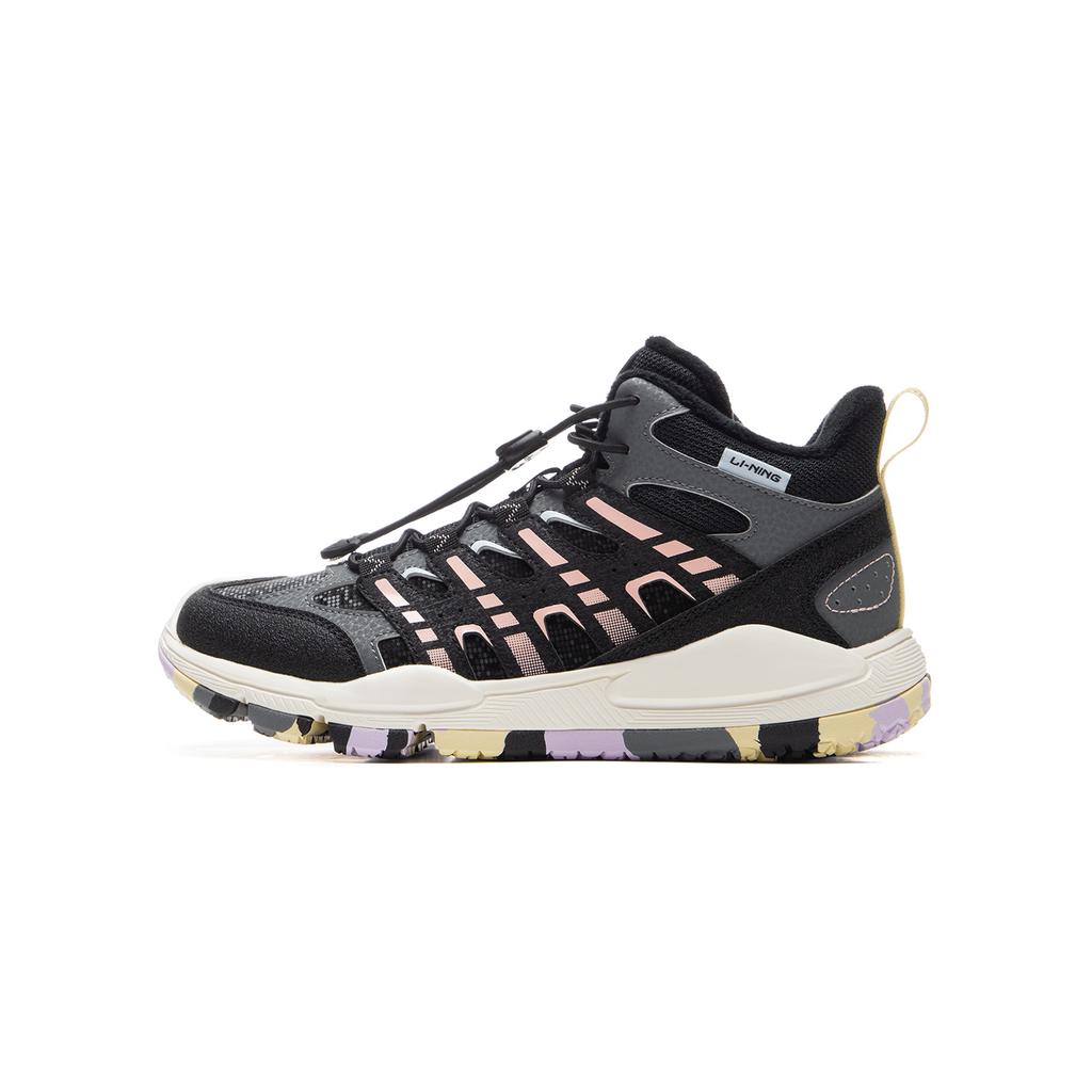 Li Ning Kids Outdoor Fashion Non-Slip Shock Absorbing Warm High-Top Casual Shoes Kids Casual Shoes Black Gray YKEU008-26