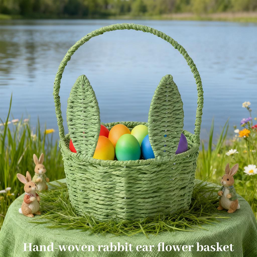 Handmade Woven Ear Flower Basket, Eco-friendly Paper Rope Creative Storage Basket