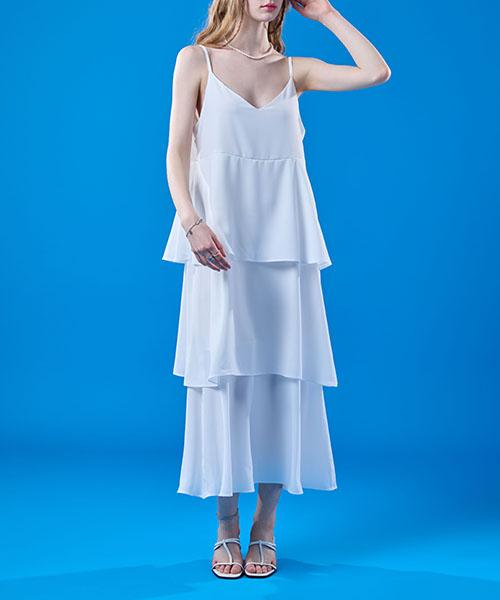 Collet Cooling Refrigerator Tiered Chiffon Maxi Long Sleeveless Dress [White]