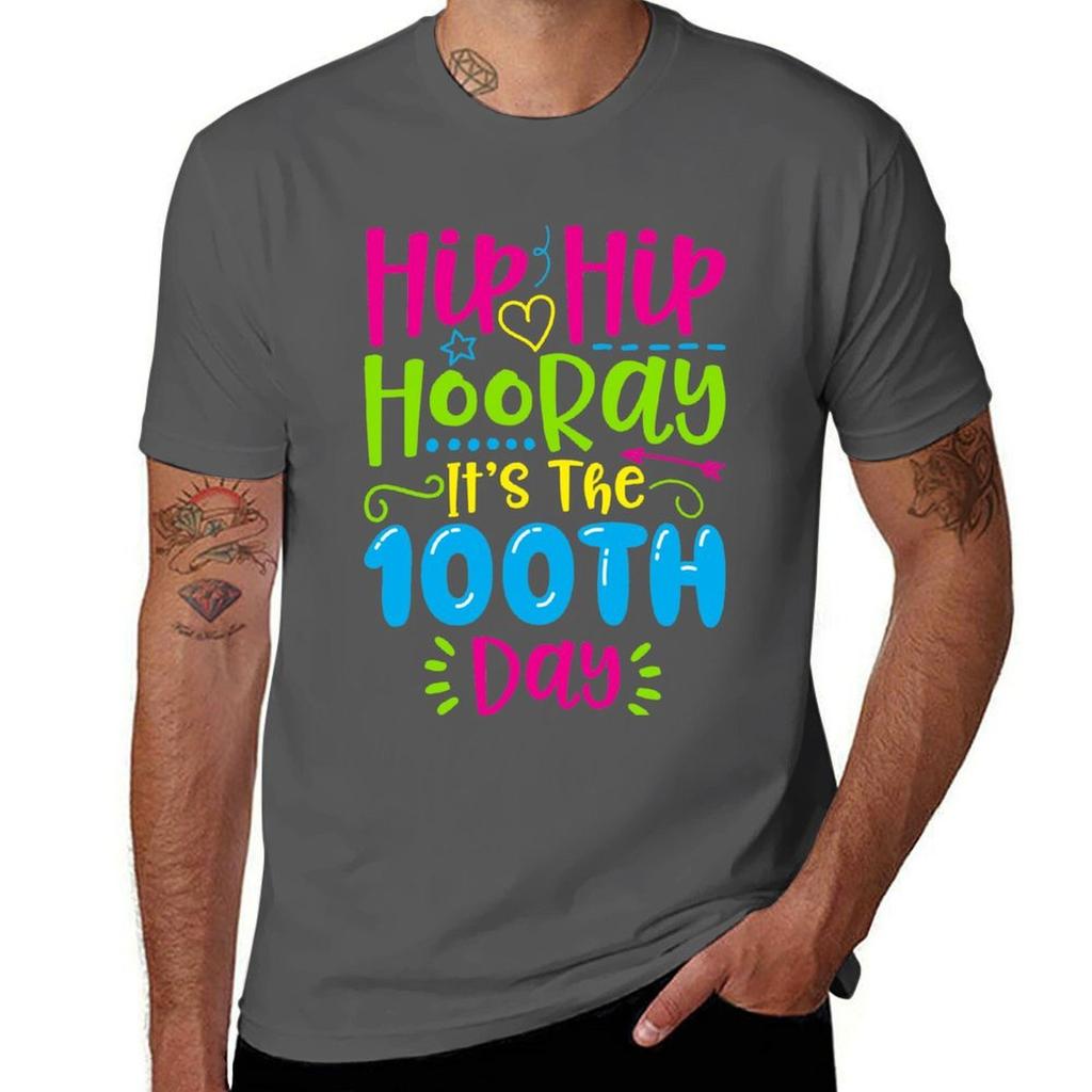 Hip Hip Hooray Its The 100th Day of School TShirt Casual Basic Street Style TShirt