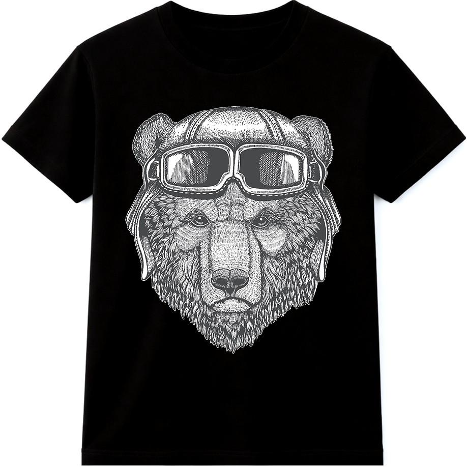 Aviator Bear T Shirt Helmet Goggles Graphic Tee Vintage Animal Sketch Pilot Top S разноцветный