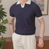 Trendy Italiaanse Kleurblok Polo voor Heren: Lichtgewicht, Ademend, Slim Fit, V-kraag, Jacquard Gebreide Korte Mouw