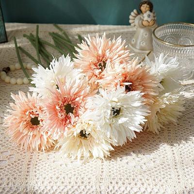 3 Pcs Brushed Gerbera Artificial Flowers Small Daisy for Dining Table Wedding Mother's Day Gift