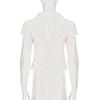 American Style Lapel Waist-Cinched Pleated Short-Sleeve Cardigan Shirt