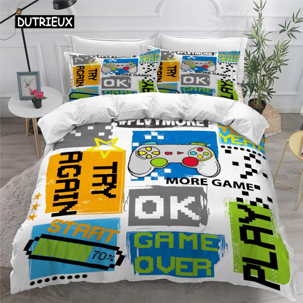 Gamer Påslakanset för Pojkar Gaming Sängkläder för Tonåring Videospel Täcke Överdrag Playstation King Size 2/3 st Quiltöverdrag