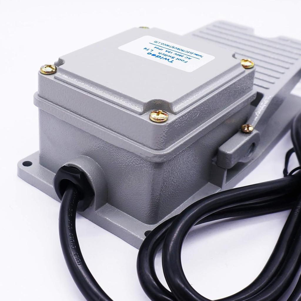 Twidec/Heavy Duty Foot Switch SPDT NO NC AC 380V 15A Electric Pedal Momentary Foot Pedal Switch with 5-ft Cable with Piggyback Plug (3-Pronged)
