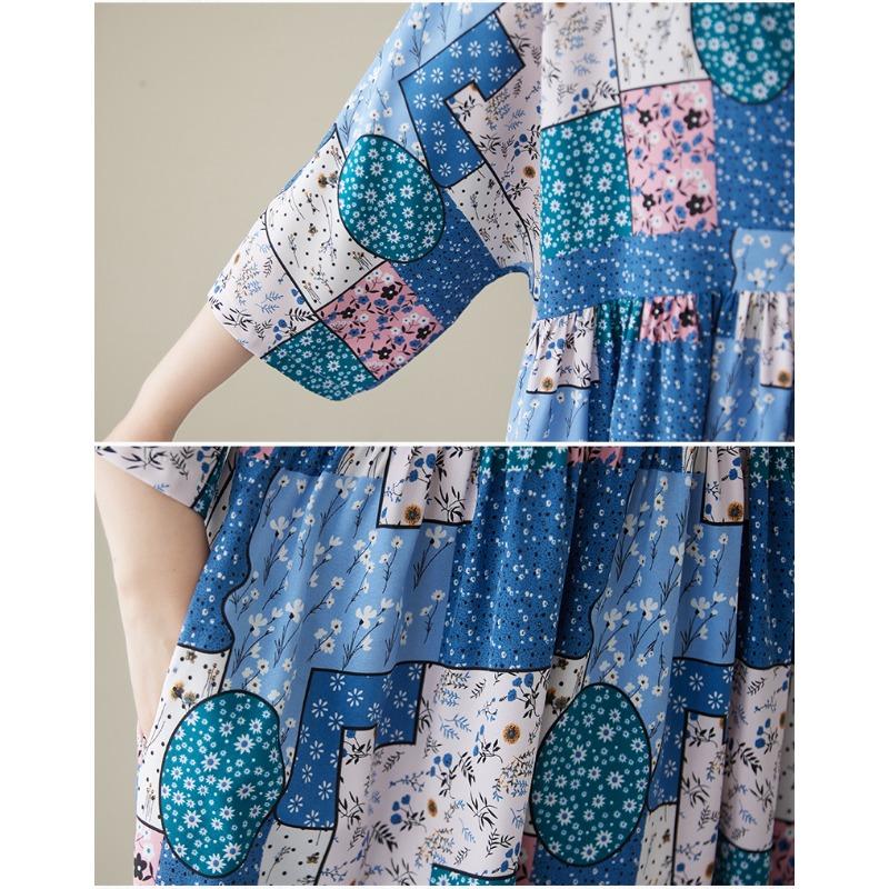 DIMANAF Übergröße Neu 2025 Damen Sommer Kurzarmkleid Basic Casual Locker Vintage Strand Langes Kleid