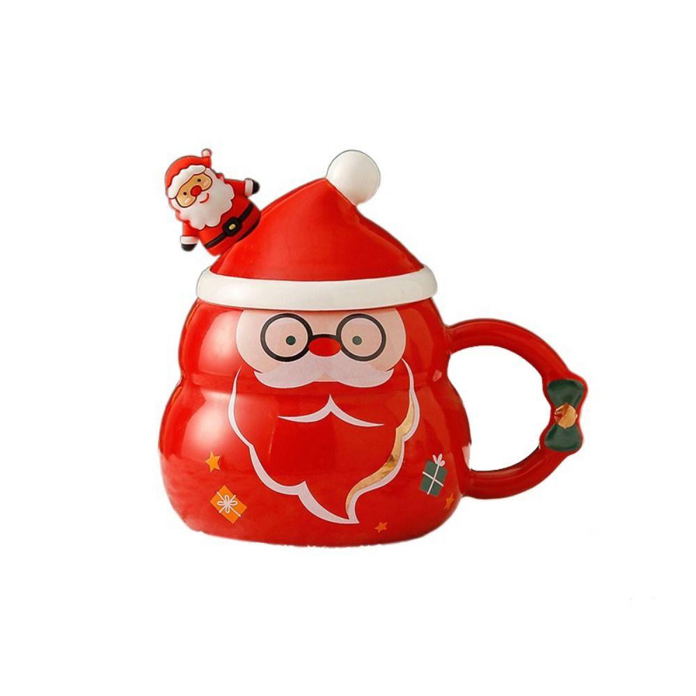With Lid and Spoon Santa Claus Water Cup Ceramic Christmas Ceramic Cup Creative   New Year