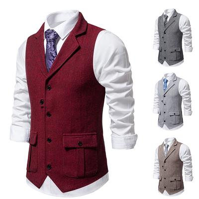 Men's Casual Business Chevron Tweed Suit Vest Men's Vest Retro Menswear