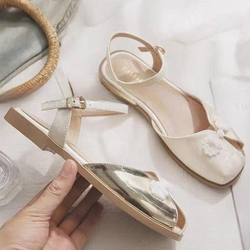 Women's Sandals 2024 New Fashion Baotou Open Toe Design Flat Sandals Summer Casual Elegant Dress Party Shoes Zapatos Large Size