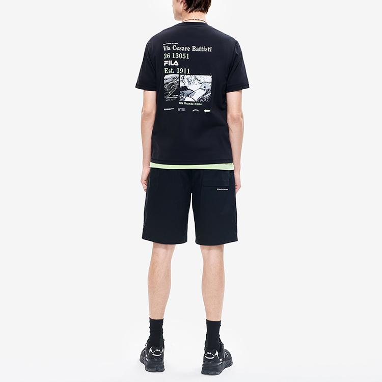 FILA Simple Brand Logo Fashion Sports Casual Loose Knit Round Neck Short Sleeve T-Shirt Men Tops Black F11M229116FBK
