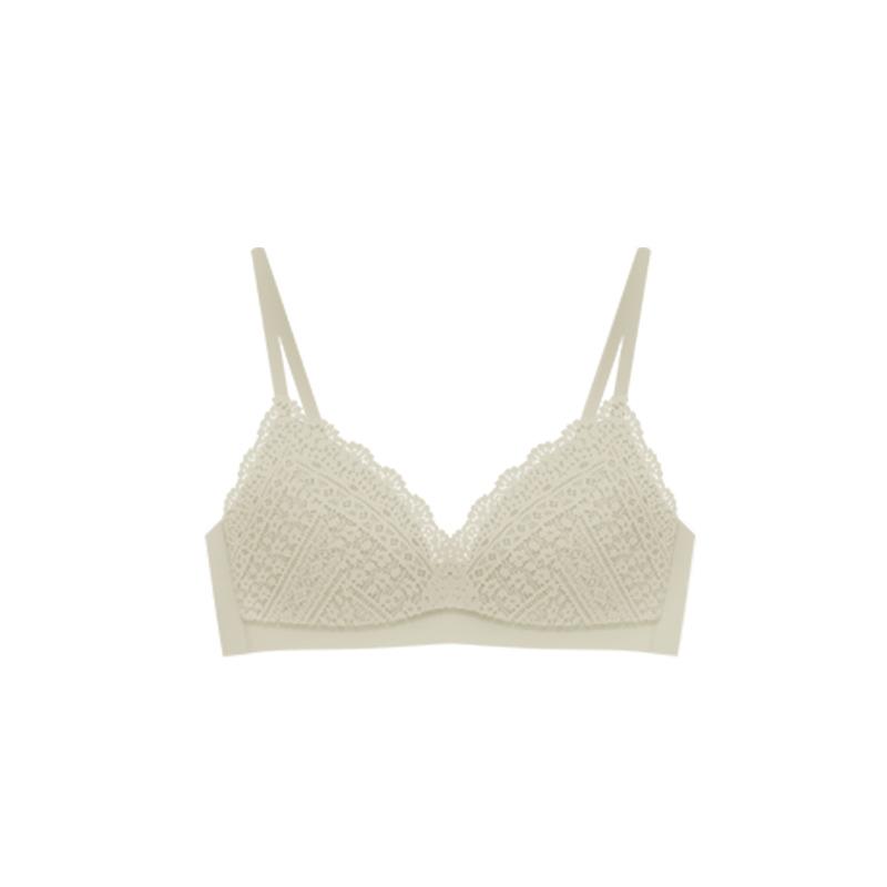 French Lace Girls Triangle Cup Underwear Without Steel Ring Summer Thin Section Bra Gathered Fixed Cup Bra