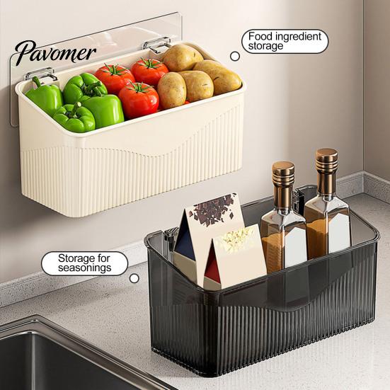 Bedroom Wall Shelf Wall-mounted Storage Rack, Transparent Plastic Space Saving Organizer Bin, Box Self Adhesive No Drill Container for Toiletries And