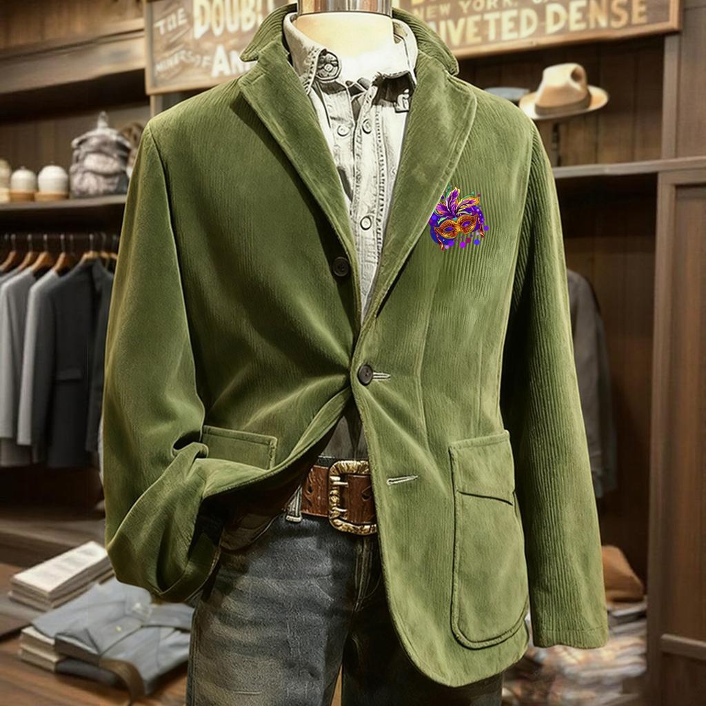 Jachetă Cardigan cu Buzunar din Catifea Imprimată pentru Bărbați Costum Casual pentru Bărbați