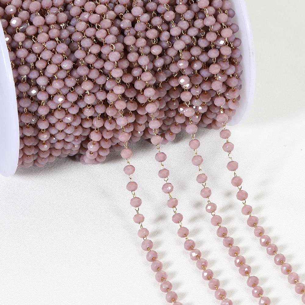 No Fade 1Meter Crystal Stone Stainless Steel Chain Pink Blue Beaded Chains for Necklace Bracelet Chain Jewelry Making DIY