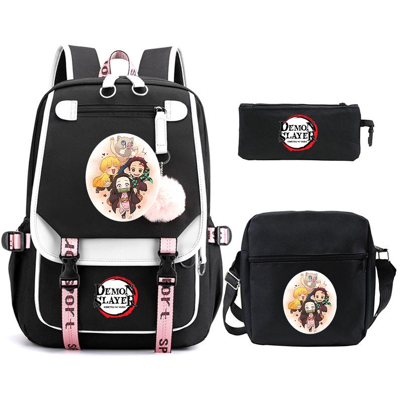 Riman peripheral printing fashion backpack cross-border campus primary and secondary school students schoolbag shoulder bag pencil bag three-piece set