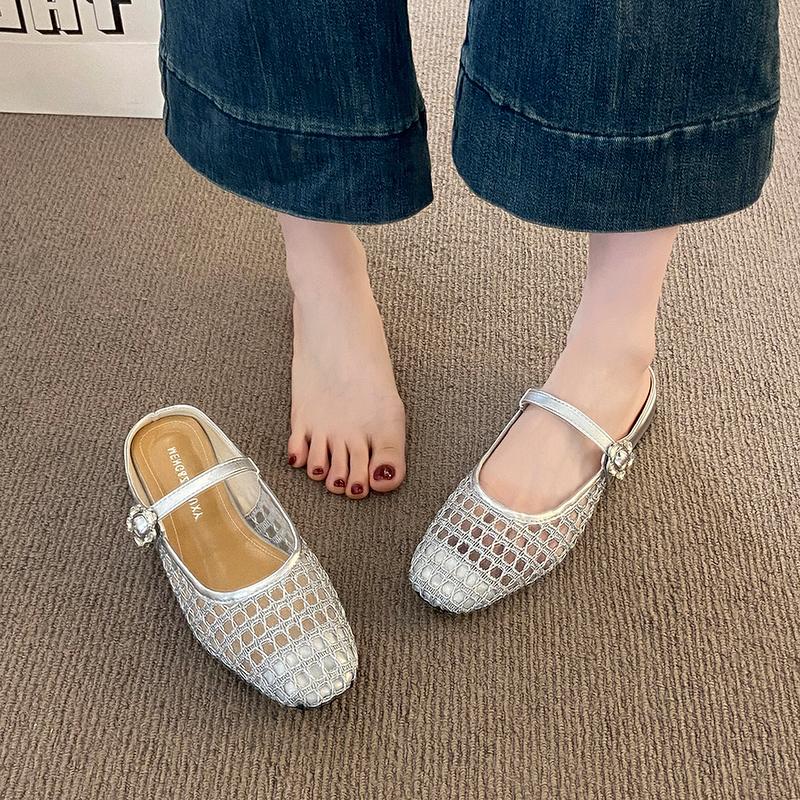 Fashion Female Shoes Ladies' Slippers Loafers Square Heel Cover Toe 2025 Block Soft Slides Female Shoes Womens Slippers Outdoor Loafers