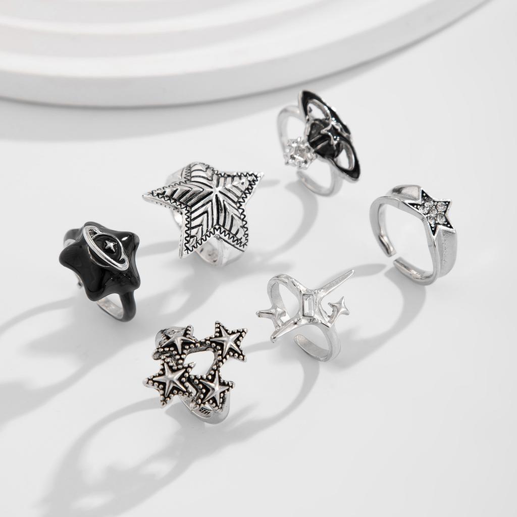 Vintage Five-Pointed Star Ring for Men High-End Hip-Hop Personality Dark Style Ring Set Men's Jewelry