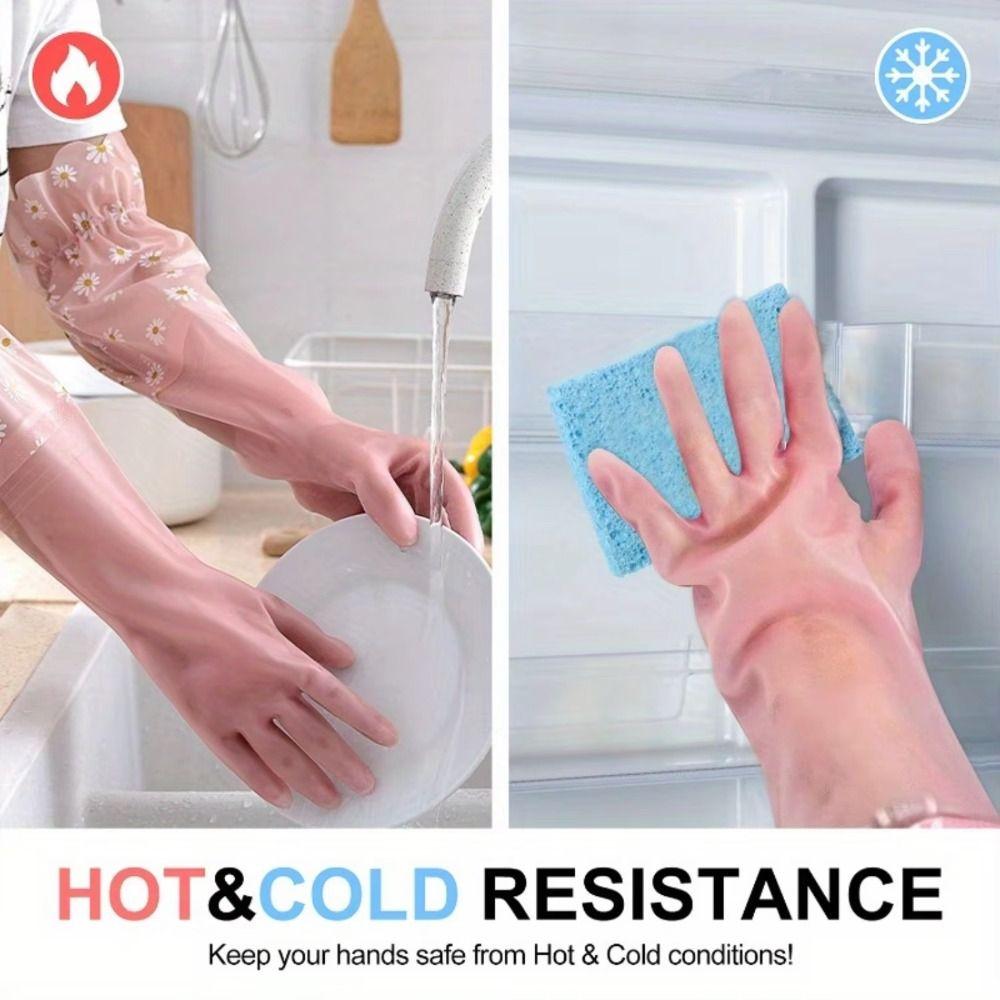 1 Pair Print Cleaning Long Gloves Extra Long Rubber Gloves  for Kitchen Cleaning Tool