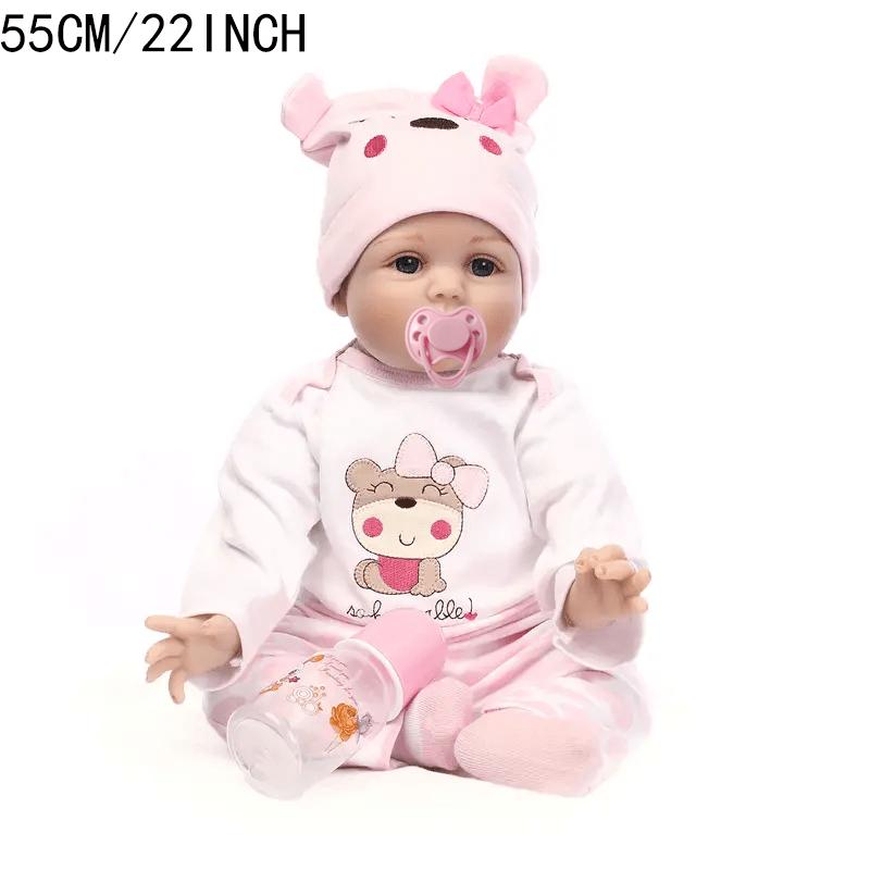 BZDOLL 55 CM 22 Inch Soft Vinyl Reborn Girl Baby Doll Toy Realistic Like Real Bebe Princess Toddler Dress Up Boneca