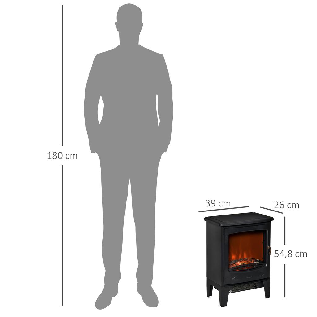 LED Electric Fireplace Freestanding Fireplace with Flame Effect 900/1800W Black