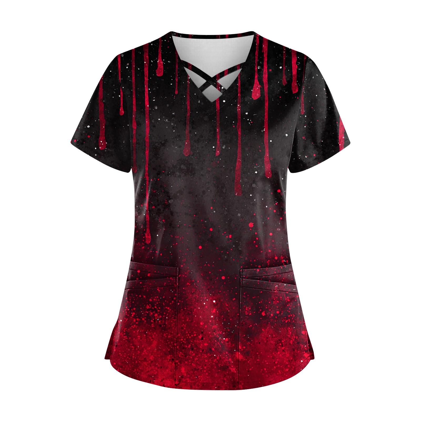 

Женский топ с коротким рукавом и V-образным вырезом, принтом и карманом Dry-nurse XXXXL винный