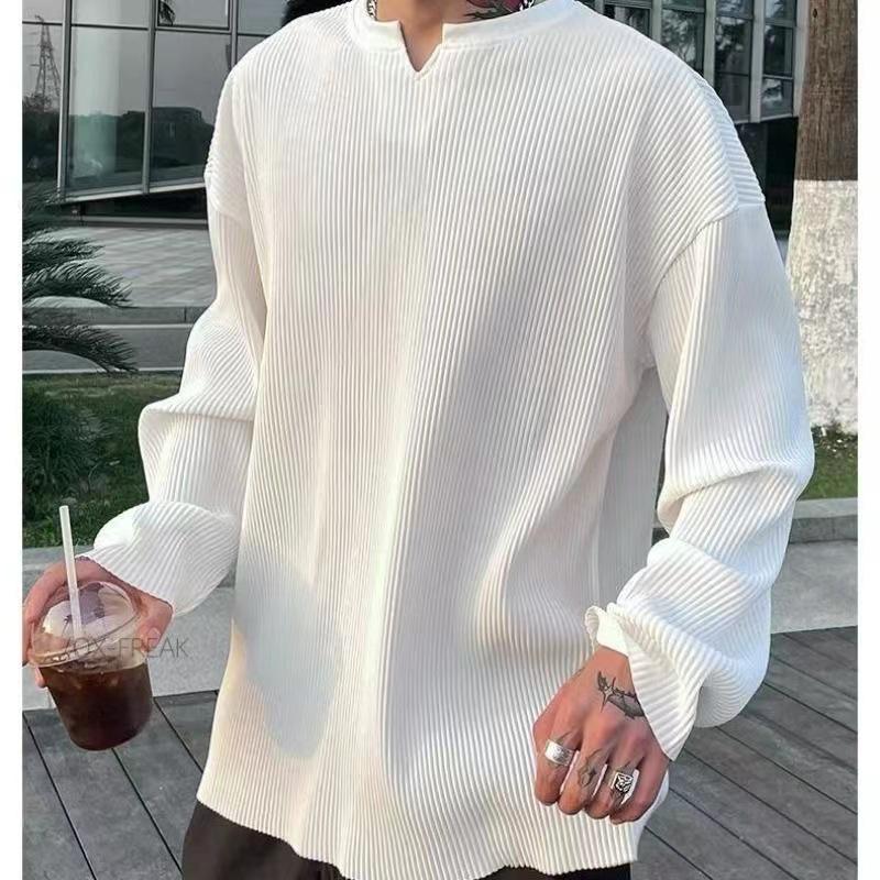 

Men s Casual Loose Fit Long-Sleeve Knit T-Shirt - Round Neck Korean Style 5XL белый
