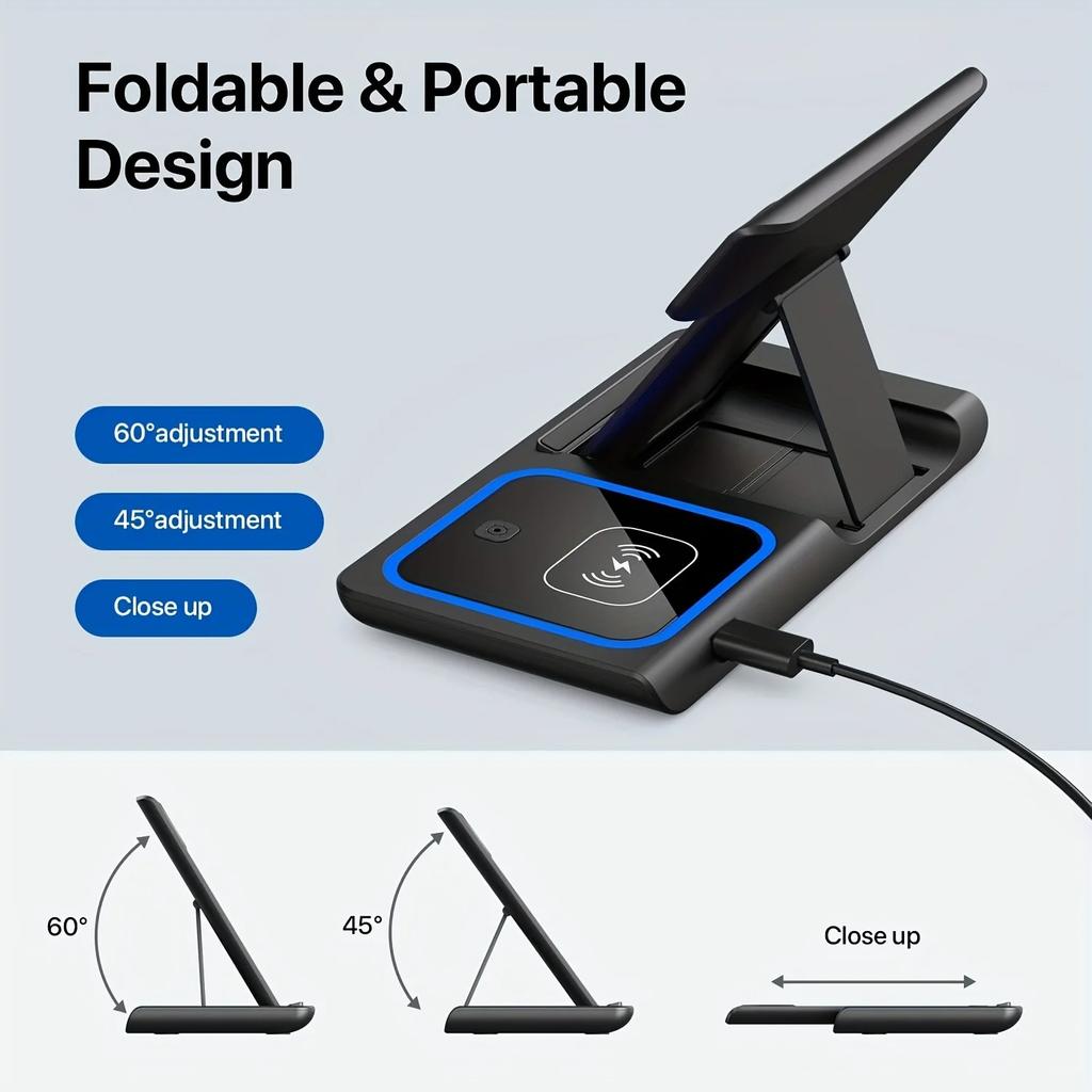 30W LED Fast Wireless Charger 3 In 1 Foldable Charging Station For iPhone 16 15 14 13 12 11  Watch 9 8 7 6 5 Airpods Pro/3