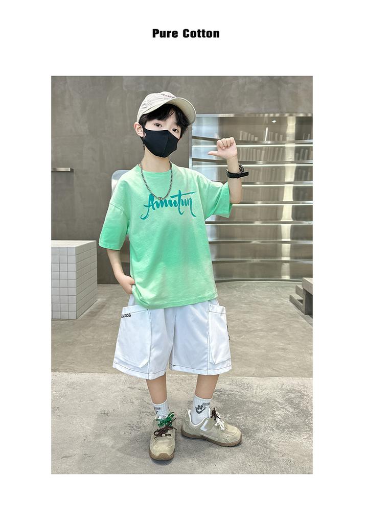 Boys' Summer Outfit Set 2026 New Trendy Children's Summer Tie Dye Gradient Short Sleeved Two-piece Set for Boys' Handsome Children's Clothing