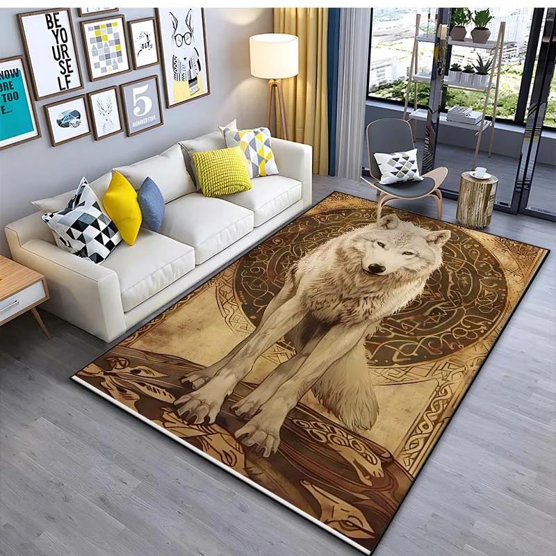 Black Wolf Pattern Area Rug–Stylish Carpet for Living Room or Bedroom – Non-Slip Bedside Floor Mat, Cool Home Decor Gift for Men