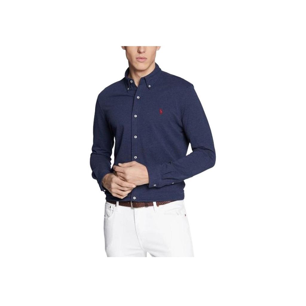Cămașă Polo Ralph Lauren Culoare Solidă Guler Polo Brodat cu Cal Single-Breasted Mânecă Lungă Cămăși Bărbați Albastru 710654408-081