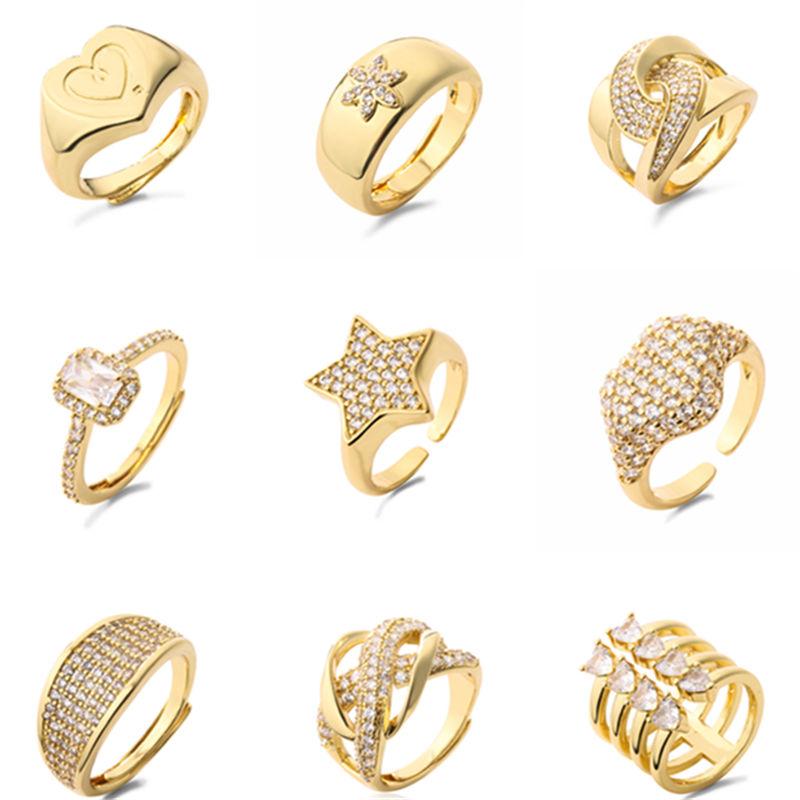 HECHENG,Ring For Women Zircon Star Love Heart Geometric Finger Fashion Zircon Gifts Charm Sweet Zircon