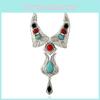 Turquoise Vintage Pendant Necklace With Alloy Chain And Design Multilayer